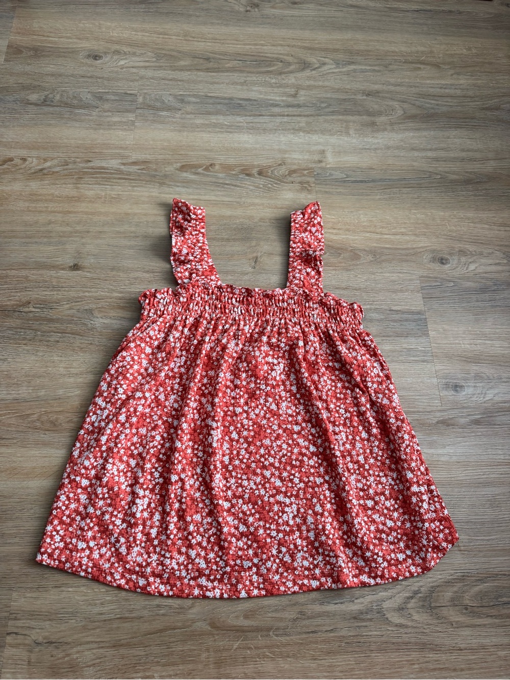 LOFT Red and White Floral Smocked Sundress Top